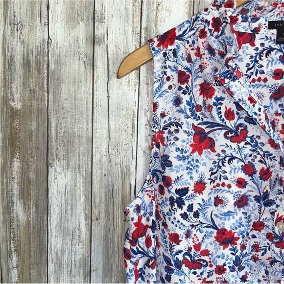 Ann Taylor Red & Blue Floral Sleeveless Blouse - Picture 2 of 4